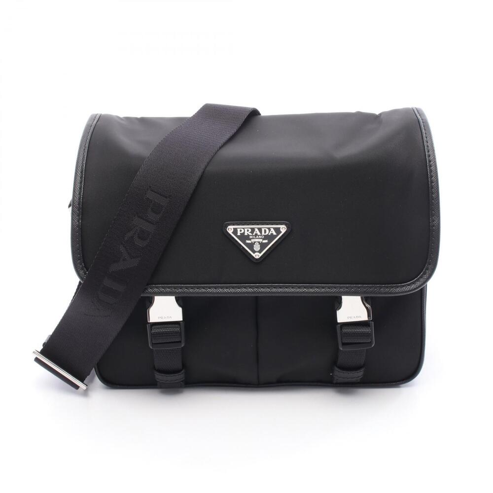 Prada ReNylon Saffiano leather shoulder bag black